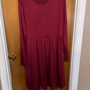 Chic Long Sleeve Burgundy Dress